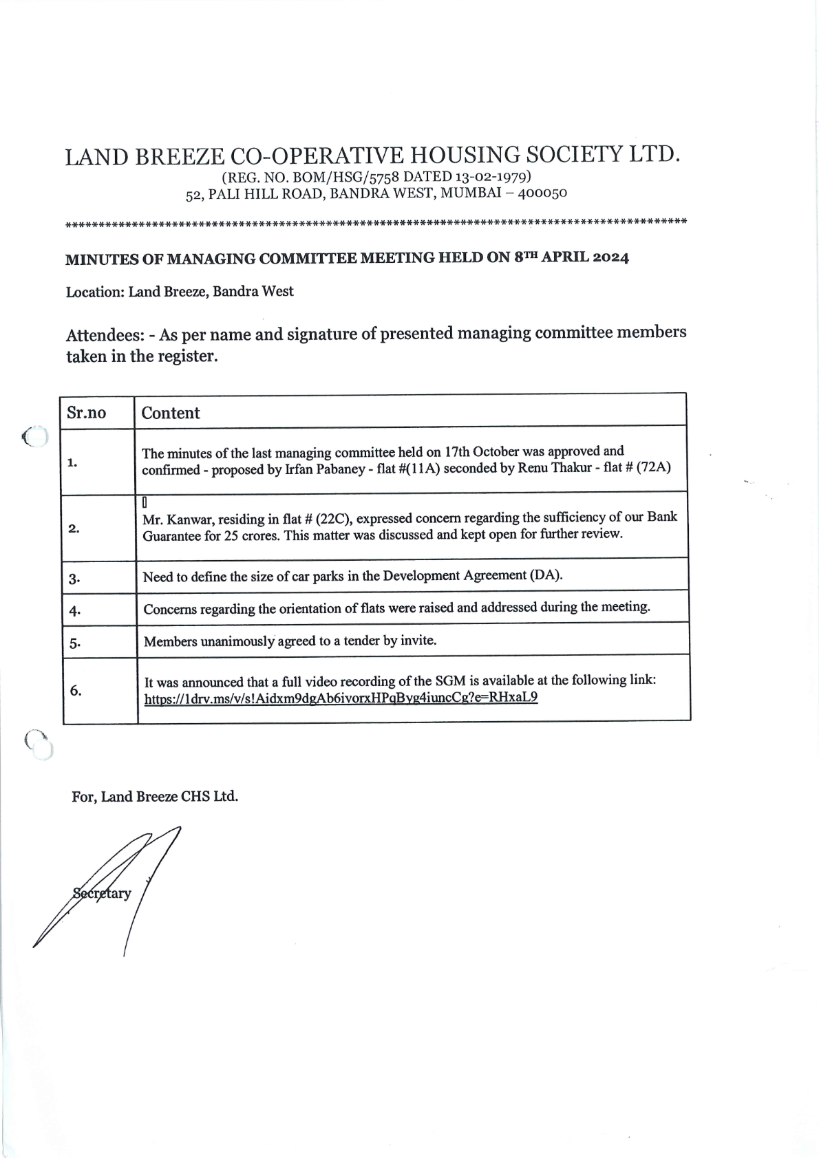 Minutes of MC Meeting at 8th Apr,2024